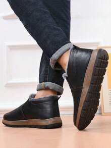 Męskie zimowe, ciepłe buty śnieżne, cholewka ze skóry, wodoodporne, antypoślizgowe, wsuwane, miękka podeszwa, lekkie, odpowiednie na co dzień, do pracy i do noszenia w domu