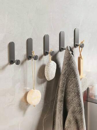 2 st självhäftande kraftiga väggkrokar, 6-delat set väggmonterat handdukshängare i metall, lämplig för badrum, mångsidiga sovrum, kök, badrum, ingen borrning badrumsförvaring, mycket lämplig för kläder, hattar, nycklar, vattentät, enkel att installera, juldekorationer