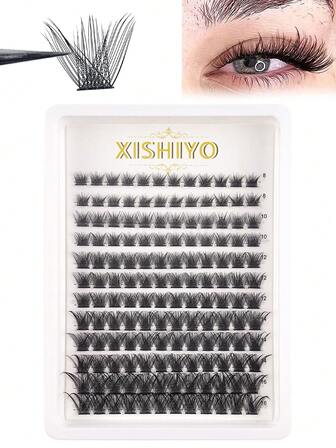 144 件 D 卷睫毛簇，XISHIYAO 超大卷翘单根睫毛簇，在家 DIY 睫毛延长 (D-8-16MIX)睫毛簇，睫毛簇，单根睫毛，睫毛，假睫毛