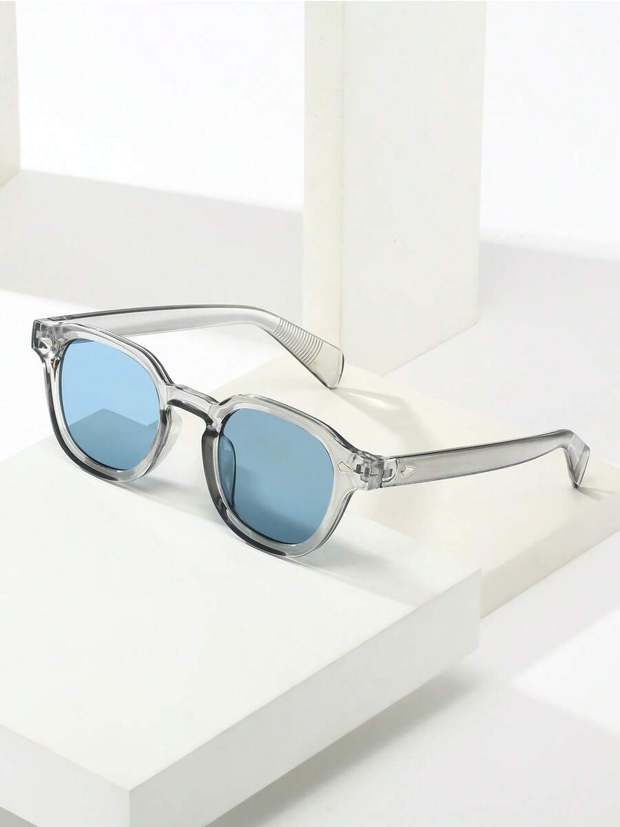 1 chiếc kính gọng tròn kiểu retro unisex chất lượng cao, thiết kế tối giản, thời trang, trang trí. - phim xanh khung xám - Xem 1