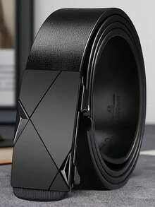 1PC Men's Automatic Buckle Belt, Black Samurai Shape, High-Grade Solid Leather, Enhance Confidence And Aura, Suitable For Business Casual, Business, Boyfriend, Husband, Father's Gift, Suitable For Daily Wear, Fashion, Teenagers, Outdoor, Vacation, Sports