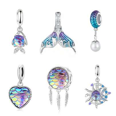 1 件海洋系列美人鱼鱼尾珍珠吊坠爱心捕梦网吊坠适用于手链项链奢华 DIY 珠宝礼品生日礼物女士