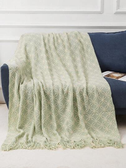 1 件纯色钻石格子针织毯，北欧风格亚克力矩形简约沙发套盖毯，卧室休闲针织毯