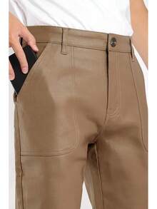 Mens Faux Leather Cargo Pants Flared Bell Bottoms With Pockets For Men 70s Party Pants-20256688 - 棕卡其色 - 查看 9