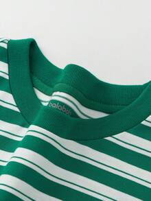 Balabala Tween-Jungen Streifenshirt mit Langarm, lässig, Neuerscheinung Frühling/Herbst 2025 - Grün und Weiß - Übersicht 7