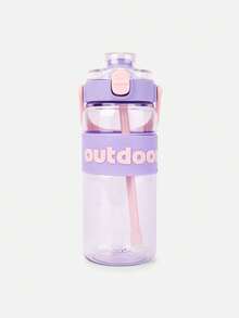 Balabala Kids Water Bottle Boys Girls Straw Cup Color Block Portable Outdoor - Pink Purple - View 1