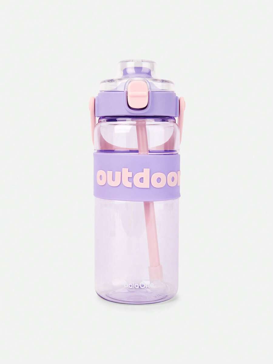 Balabala Kids Water Bottle Boys Girls Straw Cup Color Block Portable Outdoor - Pink Purple - View 1