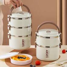 Lonchera de acero inoxidable, caja cuadrada portátil y conveniente de gran capacidad, lonchera de diseño multicapa, adecuada para el hogar, la escuela y la oficina. - Blanco 2 capas - Ver 2