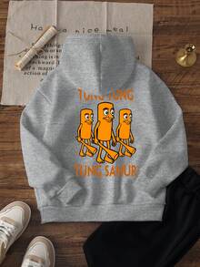 1件装男童休闲山海景图案套头卫衣，保暖内衬，宽松版型，秋冬款