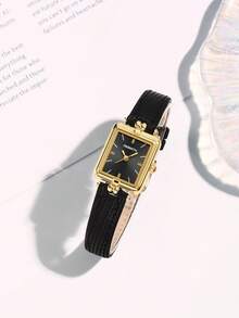 1 pieza Reloj de cuarzo casual cuadrado con correa de piel retro para mujer, apropiado para uso diario