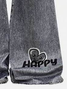 Tween Girl Letter Graphic Print Crew Neck Long Sleeve Top And Printed Pants Set - Black - View 5