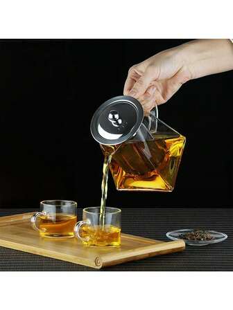 1pc Recommended Heatproof Glass Teapot With Stainless Steel Filter, Red Tea Tea Set, Household Tea Maker, Thick High Borosilicate Glass Flower Tea Pot Set, Heat-Resistant Glass Tea Pot With Filter