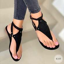 European And American Summer Large Size Casual Flat Toe Strap Beach Shoes Buckle Sandals For Women - Light Brown - View 1