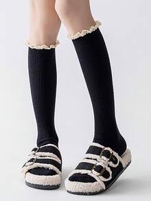 1双秋冬女羊绒小腿蕾丝袜及膝加厚保暖搭配靴子洛丽塔显瘦百搭长筒袜 - 彩色 - 查看 13