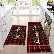 1 pièce Paillasson avec texte "Joyeuses Fêtes" et imprimé graphique, convient comme cadeau de Noël, décoration de Noël, en fausse laine, très absorbant et facile à nettoyer, idéal pour la décoration de la maison, le style campagnard, l'entrée, l'intérieur, la chambre, la cuisine, la salle à manger, le petit bureau/bureau à domicile, l'évier, la buanderie, le paillasson, le tapis de cuisine, tapis antidérapant - Multicolore - Voir 11
