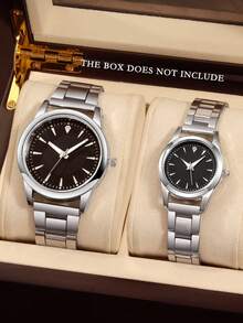 2pcs/Set Fashion Business Couple Watches, Round Dial, Steel Strap Quartz Watch, Couple Gift Set, Suitable For Holidays And Daily Wear - Gold - View 2