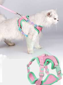 طقم سترة للمشي للخارج للقطط/الكلاب - سترة شبكية ناعمة قابلة للتنفس، مناسبة للكلاب الصغيرة، حزام حيواني قابل للتعديل وقابل للتنفس، للمشي في الخارج (مع سلسلة طول 1.5م)