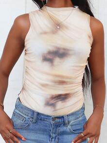 Mima John Body de mujer con estampado de teñido anudado asimétrico y arrugado para el verano - Multicolor - Ver 5