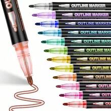 8/12/24/36/48 Colors Dual-Line Contour Pen, Glitter Metallic Pen, Colorful Fluorescent Marker Pen,Acrylic Markers, Marker Pen Set,Perfect For Painting, Illustrations, Handcrafted Art,School Back-To-School Season For Coloring Books And Other DIY Projects,Suitable For Paper, Fabric, Wood, Rocks, Plastic, Glass, Ceramics, Pumpkins, Etc., Acrylic Paint Marker Pens For Students And Adults, Easter,Thanksgiving, Halloween, Christmas Gifts