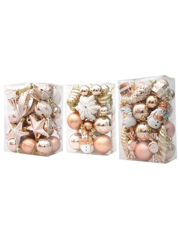 29pcs Champagne Christmas Tree Ornaments, Snowman & Star Hanging Decorations, Suitable For Christmas Tree, Home, Room Decor Home Decor Christmas Decorations Winter