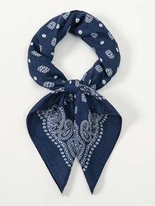 1条简约印花70厘米方巾，新款春季女士头巾，多功能腰带，包包装饰，头巾，时尚连衣裙领巾 - 藏蓝色 - 查看 5