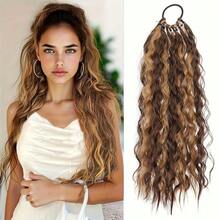 Peluca de cola de caballo resistente al calor para mujeres - Rubio beige claro natural esponjoso ondulado, fibra resistente a altas temperaturas, apta para uso diario, fiesta, Halloween, Navidad - Se adapta a todos los tipos de cabello. Peluca de cola de caballo, textura ondulada, estilo de moda, esencial para ocasiones especiales, duradera - Multicolor - Ver 14