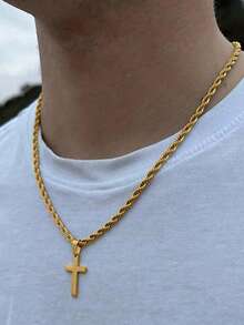 1pc Cross Pendant Necklace, Fashionable Unique Design Casual Everyday Wear Necklace For Men
