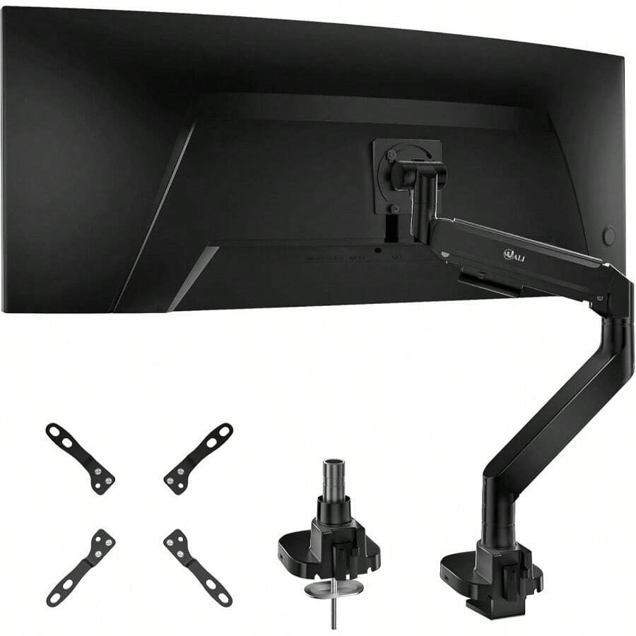 Single Monitor Mount, Gas Spring Monitor Arm 17 - 34 Inch Screens, Adjustable Computer Monitors Stand Up To 26.4lbs, With Clamp And Grommet Base, Mounting Holes 75 And 100mm GSMP001N Black - 57 inch + Đen - Xem 1