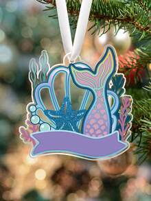 1pc Christmas Acrylic Ornament ,Mermaid Tail Shell Starfish Shape Acrylic Hanging Decor, Mermaid Theme Ocean Style Party Decoration, Christmas Tree Decoration Hanging Ornament, Christmas Home Mermaid Decor, Unique Legendary Mermaid Fantasy Art Holiday Decor Home Decor Christmas Decorations Room Decor