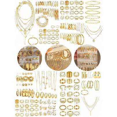 Bộ trang sức 37-68 chiếc hình bướm cổ điển thanh lịch, hình trái tim, ngọc trai giả, nút thắt xoắn, ngôi sao, mặt trăng, đá giả, dây bản rộng, dây chuyền rắn, dây chuyền bện, hoa tai hình chữ C hình học, vòng cổ, nhẫn, vòng tay, thích hợp cho ngày lễ, tiệc tùng, đeo hàng ngày, quà tặng ngày lễ
