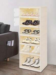 3/6/9layer Foldable Shoe Rack, Suitable For Wardrobes, Plastic Shoe Racks, Foldable Shoe Storage Boxes, Stackable Transparent Shoe Boxes With Doors, Easy-To-Assemble Shoe Cabinets, Living Room Entrance, Bedroom And Dormitory Accessories, Storage And Organization - 白色 - 查看 9