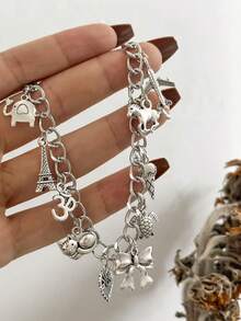 1 pieza Pulsera con dije personalizado de avión, letra, mariposa, gato, tortuga para mujeres