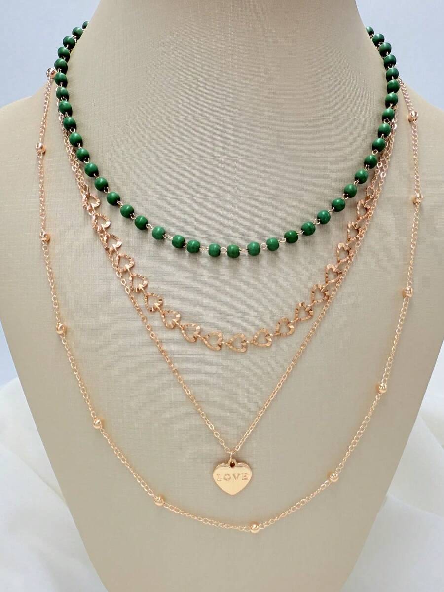 Women's Multi-Layer Necklace With Heart-Shaped Pendants In Various Colors, Elegant And Fashionable Design, Suitable For Parties, Gifts And Daily Wear - C100 - Xem 1