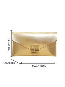Fashionable Handheld Bag, Letter Envelope, Retro Metal Hardware Lock, Flip Cover Envelope, Makeup Bag, Inner Container Bag, Banquet Bag, Versatile Leisure Bag - Gold - View 3
