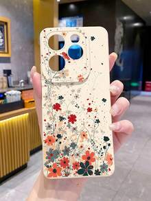 1 pieza Funda de teléfono a prueba de caídas con estampado floral compatible con modelos Android /Galaxy/Infinix/Redmi/OPPO/VIVO/Realme - Beis - Ver 8
