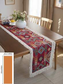 1 Stück amerikanischer Stil buntes Rautenmuster Bauernhaus Makramee Quaste Tischläufer, handgefertigter gewebter dekorativer Tischläufer für Feiertage, Partys, Picknicks, Paarfotos, Boho Dekoration