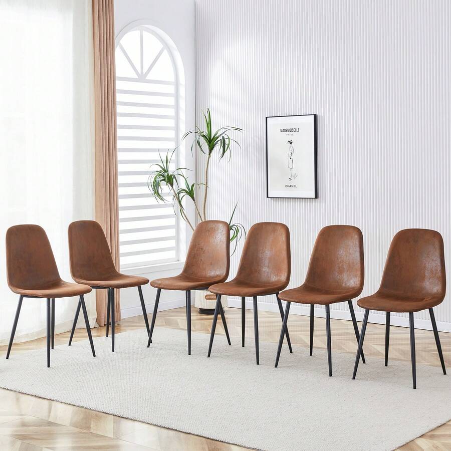 MUUOKY Modern Dining Chairs Set Of 6, Linen-Cotton Dining Chair Set - Six Pieces In Dark Gray For Dining Room Kitchen Living Room, Office, Apt, Kitchen Table, Easy To Clean, Easy To Assembly, Home Decor - màu nâu - Xem 1
