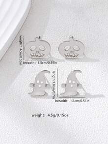 2 Pairs Halloween Party Pumpkin & Ghost Stud Earrings Set For Women