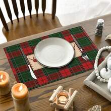 1PC Christmas Linen Table Mat Anti Slip And Heat-Insulating Holiday Decoration Tableware Mat Essential For Christmas Table Decoration