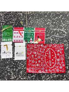 7 Stück Weihnachts-Geschenkbeutel in 7 Stilen, Weihnachtsgeschenktüten, Weihnachtsparty-Bevorzugungstaschen, Süßigkeiten-Beutel mit Schleifen-Verschluss. Weihnachtsgeschenktüten mit Kordelzug (das tatsächliche Objekt hat Vorrang). Weihnachtsdekoration, Raumdekoration Winter