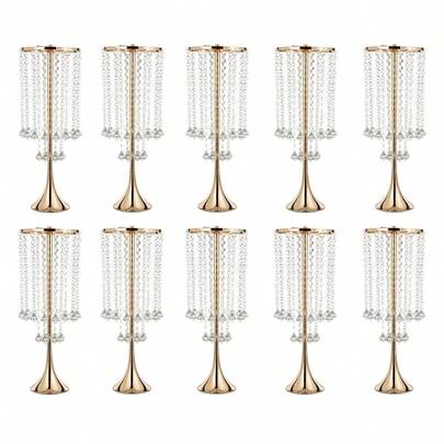 2 piezas/10 piezas Centros florales de jarrón - Soporte de flores de metal con lámpara de cristal colgante, jarrón alto para decoración de mesa, florero para decoración del hogar, fiesta de boda, decoración de habitación, jarrón de vidrio