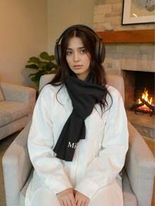 1pc Custom Text Scarf, Personalized Pattern Scarf Suitable For Both Men And Women, Unisex Solid Alpaca-Like Fabric Warm Scarf,Classic Black Personalized Name Winter Scarf, Custom Text Pattern Shawl, Daily Use Fashionable,Stylish, Fall Fashion, Old Money Custom, Personalized, Unique, Customized Ideal Gifts For Him Her