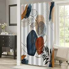 Local Warehouse Arrive In Three Abstract Shower Curtain, Boho Mid Century Modern Neutral Geometric Bathroom Curtain Dr With 12 Hooks, 72" X 72"