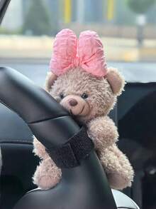Ornament drăguț cu ursuleț de desene animate, decor creativ pentru bordul mașinii, accesorii interioare auto, decor pentru volanul mașinii, păpușă de pluș