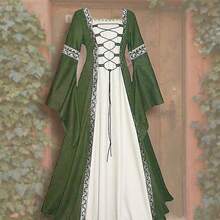 European And American Square Collar Tied Waist Dress, Medieval Renaissance Dress, Halloween Costume - 黑色 - 查看 5