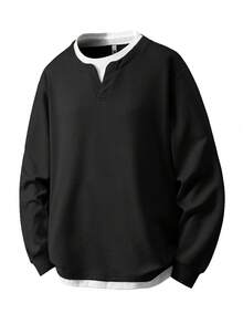 加大码二合一长袖 T 恤，纯色打底长袖上衣，适合所有季节，适合秋季