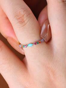 925 Sterling Silver Colorful Diamond Eye Ring, Elegant Luxury Delicate Jewelry