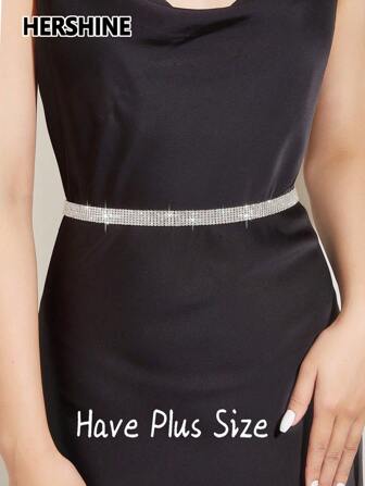 Hershine 1条女士水钻腰链，6排水晶装饰简约腰带，银色优雅奢华闪亮水晶腰链/身体链，适合搭配礼服、参加派对、日常穿着，是送给朋友、家人、女友、母亲的礼物 - 另有加大码可选，适合情人节、暑假、秋季、万圣节等场合。