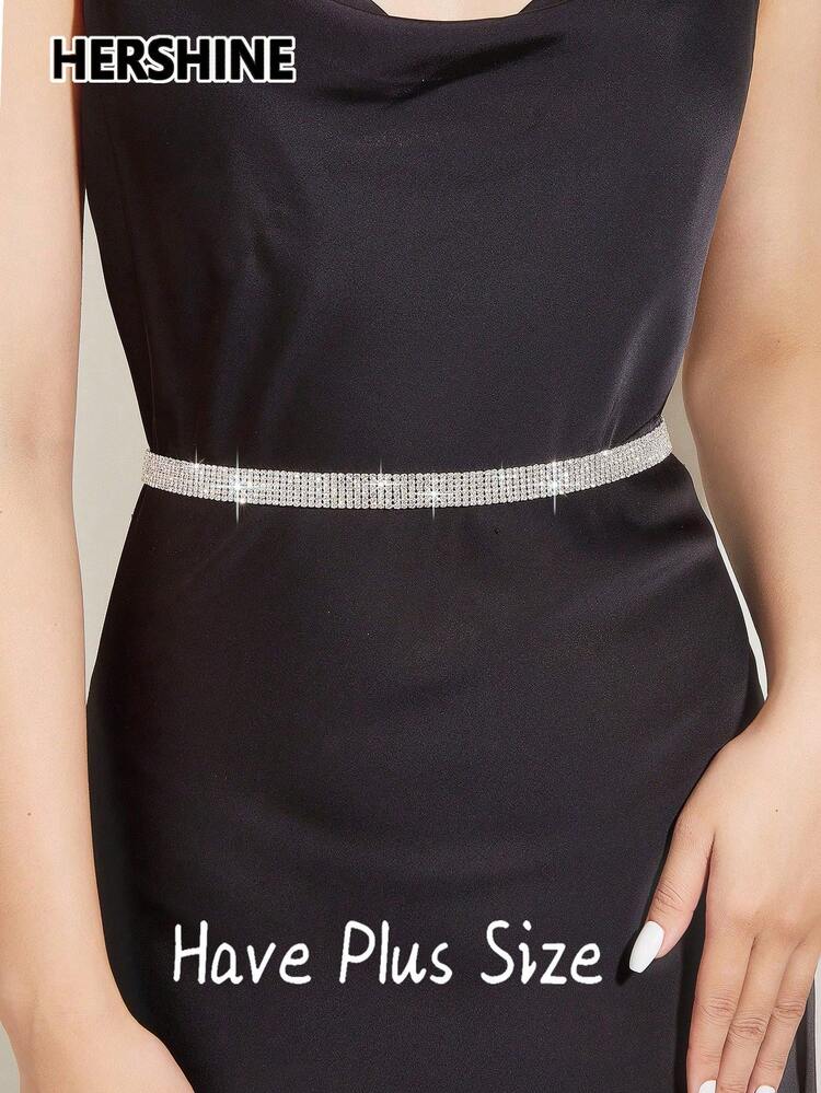 Hershine 1pc Women Rhinestone Waist Chain, 6-Row Crystals Decorated Minimalist Waist Belt, Silver-Tone Elegant Luxury Sparkly Crystal Waist Chain/Body Chain, Suitable For Gowns, Parties, Everyday Wear, Gift For Friends, Family, Girlfriend, Mother - Also Available In Plus Size Valentine's Day Summer School Fall, Autumn, Halloween - Silver - View 1