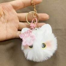 2 Stück Plüsch Katzen- und Teddybär-Schlüsselanhänger, weiß, pink, schwarz, rot, geeignet für Rucksäcke, Schlüssel und verschiedene Accessoires als Weihnachtsgeschenk